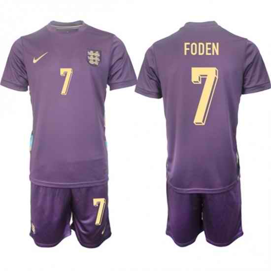 Men England 7 Philip Walter Foden 2024 25 Purple Away Soccer Jersey Suit